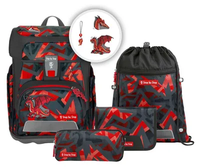Productafbeelding van Step by Step schooltas Cloud Schulranzen-Set 5-delig Dragon Firo donkergrijs rood
