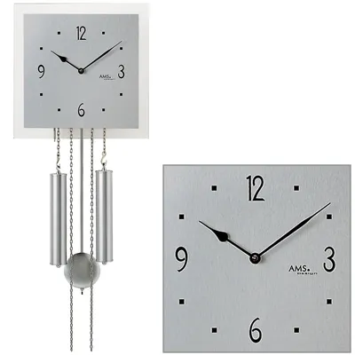 Produktbild von AMS 354 Wanduhr mit Pendel mechanisch silbern eckig Pendeluhr mit Aluminium