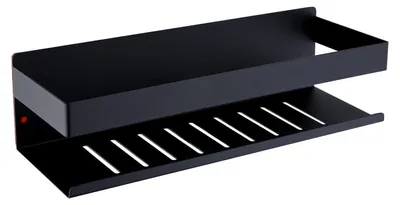 Image de Étagère de douche sans perçage, finition mate noire, 30 cm, en acier inoxydable, auto-adhésive, pour salle de bain et cuisine
