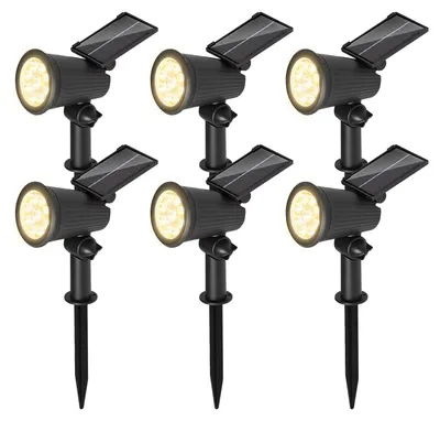 Zdjęcie produktu dla Ikodm 6X LED, solarny reflektor ogrodowy z kołkiem do wbicia w ziemię, lampa ogrodowa, solarna lampa, reflektor solarny, do użytku zewnętrznego, wodoodporny, IP65, 3W, ciepła biel