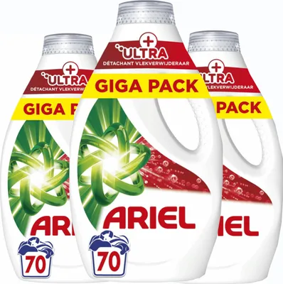Immagine prodotto di Detersivo liquido per bucato Ariel + smacchiatore ultra 3 x 70 lavaggi - Confezione risparmio
