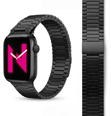 Image de Bracelet Chronos en acier inoxydable pour Apple Watch SE/10/9/8/7/6/5/4/3/2/1, bracelet à boucle magnétique en métal, 38/40/41/42 mm - Noir nuit