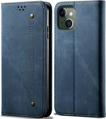 Immagine prodotto di Custodia per iPhone 14, custodia a portafoglio in pelle con chiusura magnetica e supporto blu