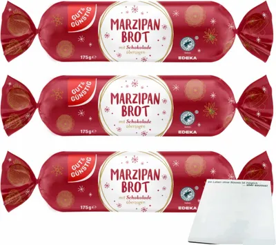 Produktbild von Gut & Günstig Marzipan Brot mit Schokolade überzogen 3er Pack (3x175g Packung) + usy Block