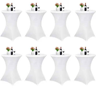 Productafbeelding van Tafelhoezen, set van 8, stretch, wit, voor bistrotafels, diameter 70-75 cm, afmetingen 70x110 cm
