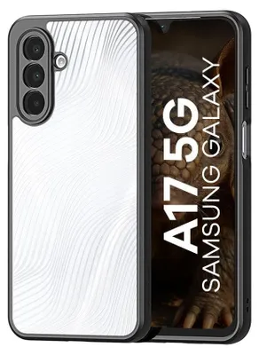 A product shot of a phone case with a textured pattern, placed on a white background. The phone screen is visible, showing text and an image.