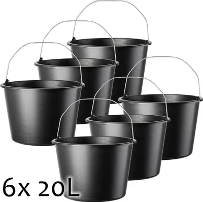 Obrázek produktu pro Plastové vědra – stavební vědra 20 l – sada 6 ks – pro stavbu a renovaci – odolný plast