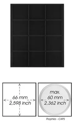 Produktbild von Prophila Collection schwarze Veloureinlage für Münzbox, 12 eckige Fächer für Münzen bis 66 mm