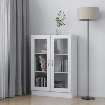 Immagine prodotto di Libreria con 3 ripiani e 2 ante, colore bianco, dimensioni 82,5 x 30,5 x 115 cm, realizzata in pannello di particelle di legno