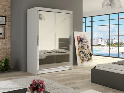 Obrázek produktu pro Úzká zrcadlová šatní skříň 120 cm GASPARA 7 - bílá