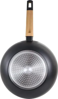 Image de Wok à induction avec couvercle, 28 cm, aluminium, noir, poignée aspect bois