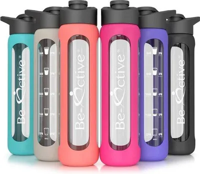 Produktbild von Wiederverwendbare Glasflasche 700ml silikonbeschichtet lekvrij BPA-frei Sport