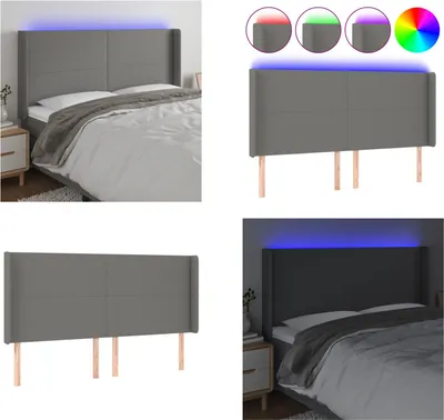 Produktbild von vidaXL LED Kopfteil Dunkelgrau 183x16x118/128 cm Stoff - LED Kopfteil - LED Kopfteile - Kopfteil - Bett-Kopfteil