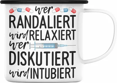 Produktbild von Trendation - Krankenschwester Emaille Tasse Geschenk Propofol Spritze Geschenk Krankenschwestern Emaille Emaille Tasse Arzt Ärtzin Arzthelferin (Schwarz)