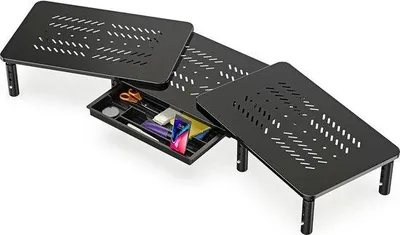 Obrázok produktu pre Držiak na monitor, výškovo a výškovo nastaviteľný – držiak na počítačový monitor s odkladacou plochou – čierna farba – 37x23,5x10,9/12,9/14,9 cm