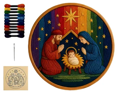 Produktbild von Krippen-Stickset – Gestalten Sie eine heilige Geschichte mit handgefertigten Kunstwerken für die Krippe, Weihnachts-Sticksets für Erwachsene | Set für Strümpfe, Feiertage, Herbst, Halloween, Wanddekoration, Zuhause