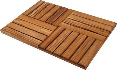 Image de Tapis de douche en teck, antidérapant, dimensions 60x40 cm