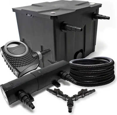 Obrázok produktu pre SunSun kompletná sada: CBF-350 rybníkový filter do 12000 l ako prietokový filter, CTF-8000 rybníkové čerpadlo 8000 l/h 70 W, CUV-224 rybníkový odlučovač UVC s 24 W, 25 m rybníková hadica 25 mm, Y-rozdeľovač