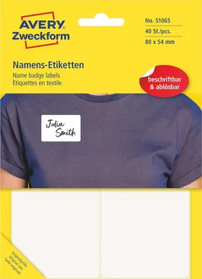 Image de AVERY Zweckform  51065 AVERY Zweckform Namens-Etiketten, 80 x 54 mm, ablösbar, weiß