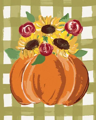 Produktbild von Zuty - Malen nach Zahlen - ORANGEFARBENER KÜRBIS UND SONNENBLUME GINGHAM (HALEY BUSH), 40x50 cm, mit Keilrahmen (bereits gespannt)