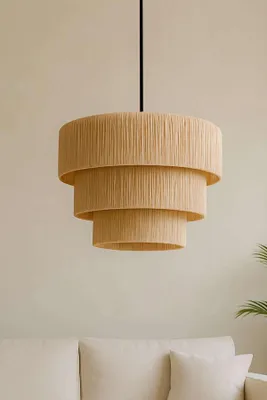 Produktbild von Opviq, Hochwertige Hängeleuchte, Creme, Ø20-35-40 cm, höhenverstellbar 28-62 cm | Kunststoffkörper, Makramee-Kappe, E27 Fassung, max. 40 W | Modernes skandinavisches Design.