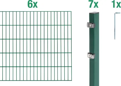 Produktbild von Alberts Doppelstabmatten Zaun, Höhe 120 cm, Länge 12 m, Zaun-Komplettset zum Einbetonieren, grün, Pfosten 60x40 mm