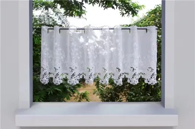 Zdjęcie produktu dla Omgoods - Przejrzysta zasłona z motywem kwiatowym, krótkie zasłony bistro, 90x150 cm