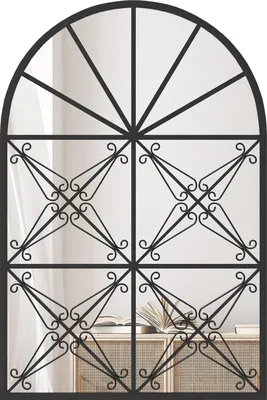 Produktbild von GOPLUS Bogen Wandspiegel 58 x 87 cm, Dekorativer Fensterspiegel mit Metallrahmen, Hängespiegel mit Fensteroptik, Dekospiegel Bogenspiegel, Schwarz
