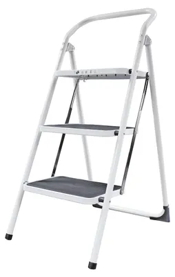 Klappbare Leiter, Stahl, 3 Stufen, 150 kg, weiß