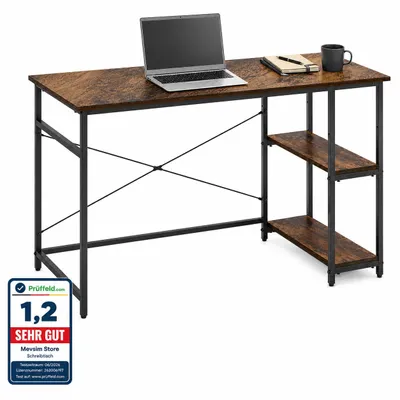 Produktbild von Lina® Computertisch, im Industrie Design, aus Holz, 120x60x75cm, Bürotisch, Holz + Regal Schreibtisch, für Wohnzimmer, Büro mit 2 ablagen - Braun