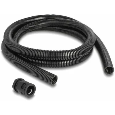 Produktbild von DeLOCK Kabelschutzschlauch 2 m x 21,2 mm mit 2 x PG16 Schlauchverschraubung Set schwarz, Kabelmuffe, Kunststoff, Schwarz