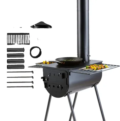 Immagine prodotto di VEVOR stufa a legna, 118 pollici, stufa a tenda da campeggio in acciaio legato, stufa a legna portatile con tubi per camino e guanti, stufa a tenda con focolare da 3000 pollici per cucinare e riscaldare all'aperto con 8 tubi