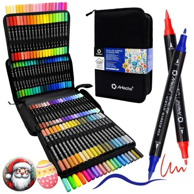 Zdjęcie produktu dla Markery akrylowe, 120 kolorów, dwustronne, grubość linii 0,5-5 mm, wodoodporne, do szkła, ceramiki, tkanin, kamienia