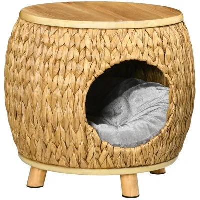 Produktbild von Katzenhaus mit Aussichtsplattform | Farbe: hellbraun/natur/grau | Abmessungen: 44x43x42 cm