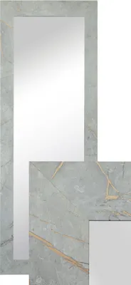 A mirror with a marble-like frame.