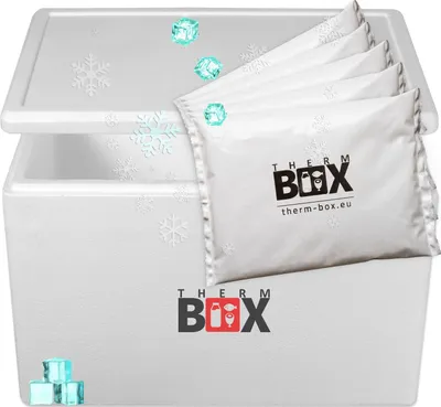 Produktbild von THERM-BOX Styroporbox 61W mit 5x Kühlakku für Kühlbox 61,5L Innen: 53x33x34cm Transportbox Thermbehälter Wiederverwendbar
