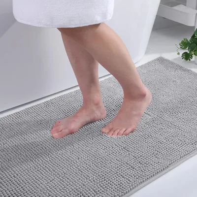 Productafbeelding van Badmat van chenille, antislip, 50 x 80 cm, rechthoekig, lichtgrijs