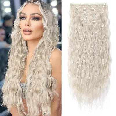Produktbild von Clip in Haarverlängerungen 5 Teile Lockere Wellen 60cm Platinblond