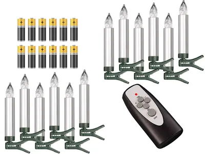 Zdjęcie produktu dla 12 świeczek choinkowych LED Świeczka choinkowa, srebrna, na baterie, ściemniana, tryb migotania, wyłącznik czasowy, bezprzewodowe oświetlenie choinkowe do wnętrz i chronionych obszarów zewnętrznych