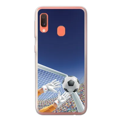 Produktbild von MuchoWow® Handyhülle Schutzhülle Hülle für Samsung Galaxy A20e Eine Illustration eines Torwarts, der den Fußball stoppt - Junge - Mädchen - Kind Silikon Softcase Handy Hülle - Abdeckung