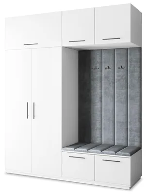 Produktbild von Masseno Garderobe-Set REMA 200/240/60 cm Modern Garderobenschrank Weiß, Veloursstoff MONOLITH 85 (Grau)