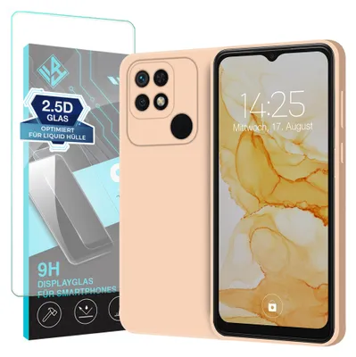 Produktbild von Hülle für Xiaomi Redmi 10C mit 9H Displayglas Displayschutz Case Cover Bumper Smartphone Softgrip Schutzhülle Farbe: Rosa