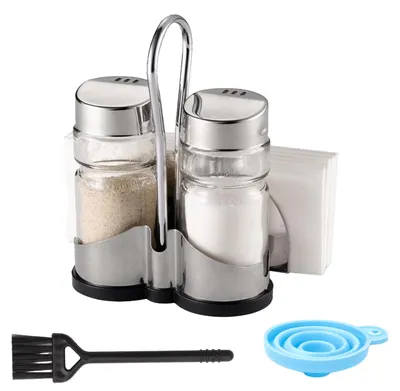 4-in-1 Salz- und Pfefferstreuer-Set, Glas, Edelstahlhalter
