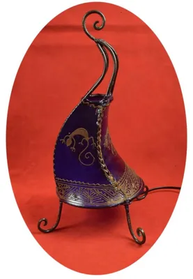 Zdjęcie produktu dla Lampa orientalna Lampa z henny Lampa ze skóry marokańskiej Lampa stołowa Lampa podłogowa Coq Gecko 40 cm, fioletowa