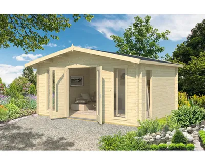 Produktbild von Gartenhaus Outdoor Life Elgin 44 Set Gold inkl. Fußboden, Isolierglas 527,9 x 430 cm natur