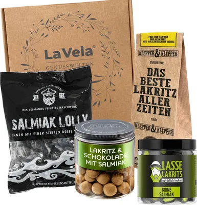 Produktbild von La Vela Genusswelten Lakritz Geschenkset "Süßholzraspler", Süßes und Fruchtiges Lakritz, 4 Sorten, 715 g
