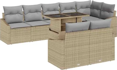 Produktbild von vidaXL Gartensofa-set mit Kissen 9 pcs Beige und Hellgrau Poly-Rattan