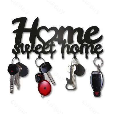 ShowMtheM Portachiavi in metallo da parete, organizer per chiavi dell'auto, decorativo, con 7 ganci, colore nero, per ingresso, porta d'ingresso, corridoio, ufficio