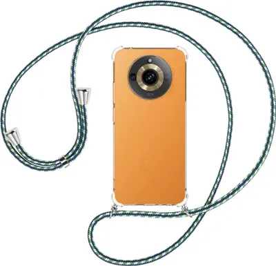 Produktbild von Handykette Backcover-Schutzhülle mit Band (Metall silberfarben) für Realme 11 5G (6.72'') - grün/blau/weiß