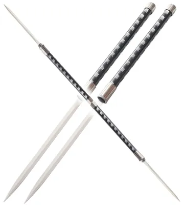 Produktbild von Ninja Doppelklingen-Schwerter Silber, 2-in-1 Stockfunktion, Lock-System, Klingenlänge 40 cm, Gesamtlänge 85 cm